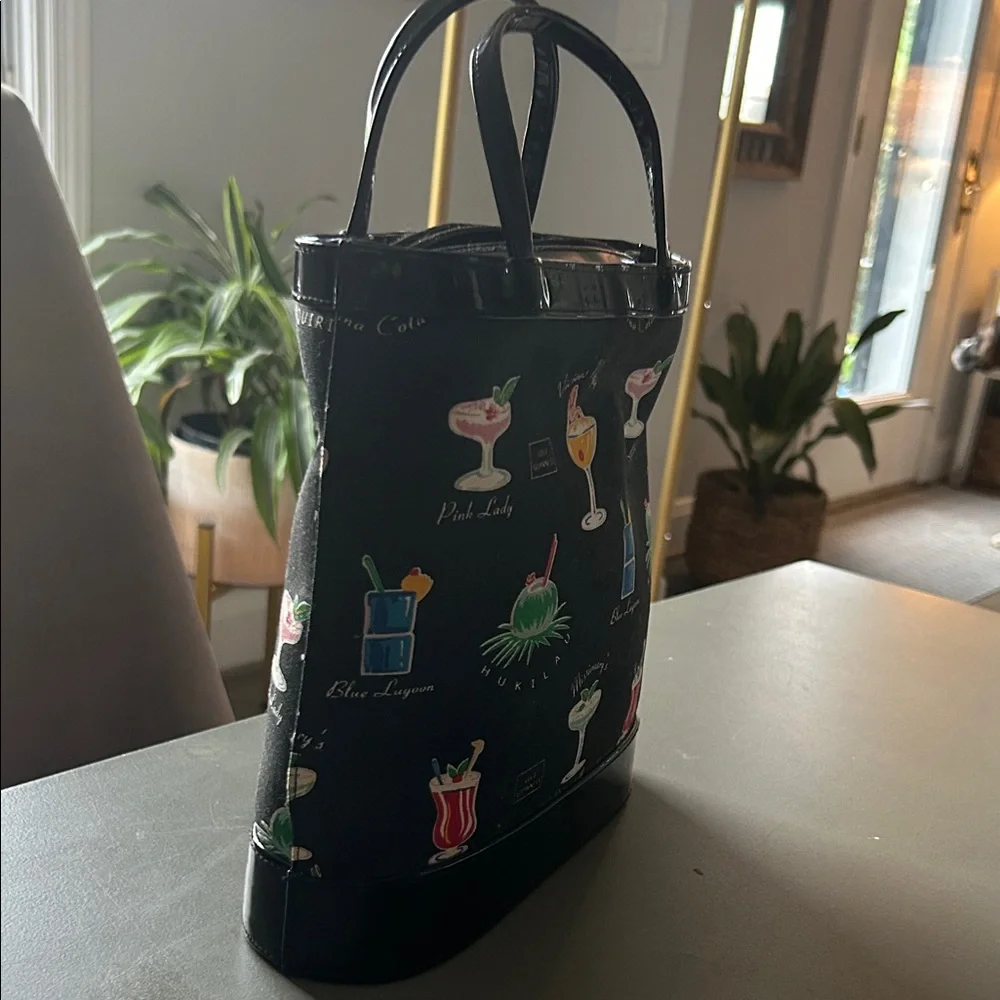 Lulu Guinness Black Cocktail & Pineapple Print Tote